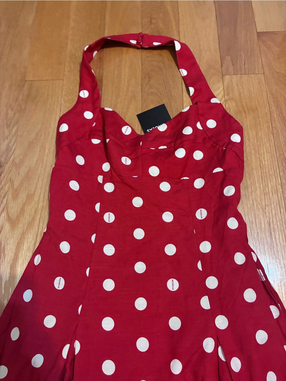 NWT NICHOLAS Red & White Polka Dot Halter Seraphina Maxi Dress 6 - Picture 4 of 8